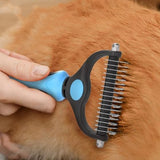 Pet Grooming Combo  Blue Deshedding Brush with Metal Comb for Cats and Dogs