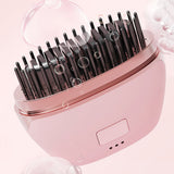 Mini Hair Straightener Rechargeable Portable Hair Straightener Brush Pink