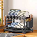 2-Tier Dish Drying Rack - Stainless Steel Dish Rack with Utensil Holders for Kitchen Black