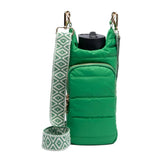 Quilted Insulated Water Bottle Carrier Bag Stylish Puffer Crossbody Hydrowater Pouch with Card Holder Pocket Green