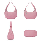 Small Nylon Quilted Crescent Shoulder Bag for Women with Adjustable Strap Mauve