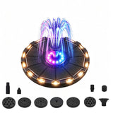 Solar Fountain Colorful Ring Lights with 8 Nozzles for Bird Bath Pond Pool Outdoor