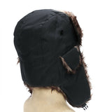 Trapper Hat with Warm Faux Fur – Russian Bomber Pilot Winter Hat Black