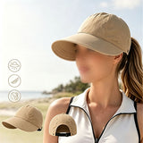 Wide Brim Sun Hat for Women Sun Hat with Ponytail Opening Foldable Adjustable Outdoor Hat for Beach Hiking Travel Khaki