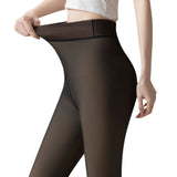 Women Winter Tights Pantyhose Trendy Fake Translucent Warm Stockings High Waisted Fleece Thick Leggings Black