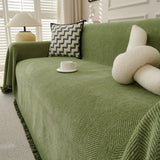 Sofa Throw Blanket with Tassel Edges Vintage Couch Cover for Sofas Chairs Green