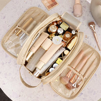Travel Toiletry Bag Makeup Organizer with Handle Water Resistant Cosmetic Bag Beige