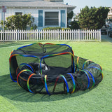 Outdoor Rainbow Cat Playpen – Circular Enclosure with Tunnel & Catio