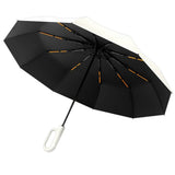 Automatic 10-Rib Folding Umbrella with Carabiner Handle Windproof Beige