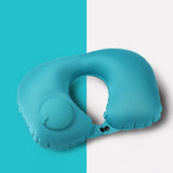 Inflatable Travel Neck Pillow U-Shape Neck Support Cushion for Office Car Airplane Blue