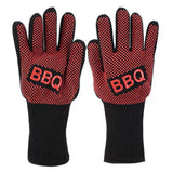 Pair of Heat Resistant Oven Gloves Non-Slip Grill Mittens for Cooking  Barbecuing Baking Red
