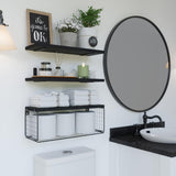 3 PCS Engineered Wood Wall Shelves with Metal Storage Basket Black