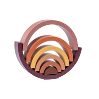 Wooden Rainbow Stacker Nesting Puzzle Blocks Jigsaw Montessori Toys Brown