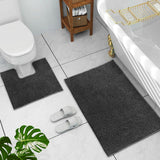 2 PCS Absorbent Bathroom Mat and U Shape Toilet Rug Set Dark Grey