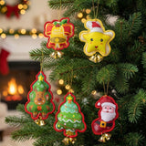 6 PCS Embroidered Padded Christmas Ornaments with Metal Jingle Bells