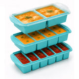 3PCS Silicone Freezer Trays with Lid For Meal Prep&Freezing Soup Stews Lake Blue