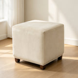Silver Fox Velvet Footstool Cover High Stretch Square Machine Washable Beige