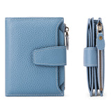 Genuine Leather Women's Wallet Short RFID Blocking Purse with Zipper Light blue