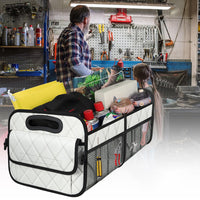 55L Foldable Car Trunk Organzier 6-Pocket Storage Box for Home Car Office White