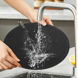 Microwave Splatter Cover Glass with Handle Dual Vents Silicone Trivet Black
