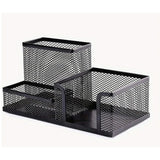 3 Compartment Mesh Pen Holder Desk Organizers Pencil Holder for Desk Black