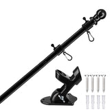 4-Section Flag Pole Kit for House Flags 5.25ft Metal Flagpole with 360-Degree Rotating Rings for Home Porch Yard Garden Black