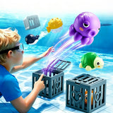 6 PCS Pool Diving Rescue Game with Sea Animals and Sinking Cages