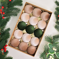 15Pcs Set Christmas Tree Ornaments 6cm Velvet Balls Xmas Decorations Green