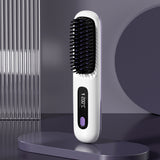 3-Mode Hair Straightener Brush with LED Display USB Rechargeable Hair Comb White