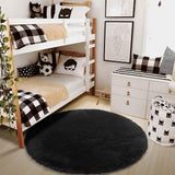 Round Plush Area Rug Soft Fluffy Floor Mat with Dotted Backing for Bedroom Living Room Sofa Area Home Decor Black