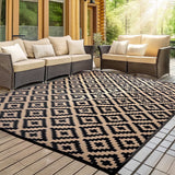 Outdoor Rug Reversible Rug Modern Area Rug Large Floor Mat for Outdoors Black and Cream