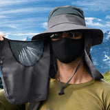 Outdoor Sun Protection Fishing Hat Wide Brim Cap with Neck Flap Face Cover Dark Grey