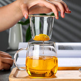 Glass Tea Cup with Infuser and Lid for Loose Leaf Tea Blooming Tea Small