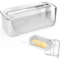 Plastic Butter Dish with Lid and Scale Line Butter Container with 180 Degrees Rotating Sealing Flip-Top for Countertop Fridge White