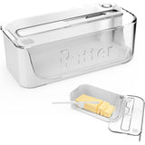 Plastic Butter Dish with Lid and Scale Line Butter Container with 180 Degrees Rotating Sealing Flip-Top for Countertop Fridge White