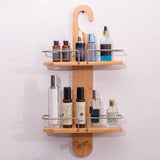 2 Tier Bamboo Shower Caddy with Drain Holes Hanging Bathroom Organizer