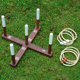 Rustic Ring Toss Game with Wooden Base and 6 Rope Rings