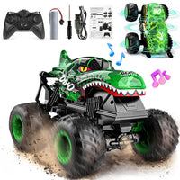 1:20 Scale RC Monster Truck Dinosaur Toy Car with Lights and Music Green