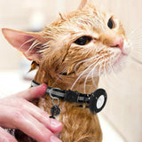Reflective Cat Collar with AirTag Holder Adjustable Breakaway Pet Collar with Bell for Cats and Small Pets Black