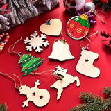 100Pcs Wooden Christmas Tree Decorations – Assorted Blank Shapes for Painting