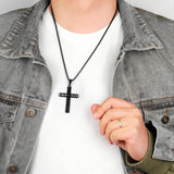 Crucifix Pendant Necklace Titanium Steel Unisex Chain - Black