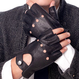 Men's Leather Fingerless Gloves for Motorcycle and Driving Black