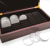 50PCS Coin Capsules Storage Box with Wooden Case Holder Collection Display Tool