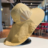 Unisex Wide Brim Sun Hat with Neck Flap UV Protection Fishing Cap for Outdoor Hiking Khaki