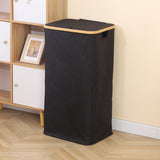 100L Laundry Basket with Lid Removable Bag & Bamboo Handles Black