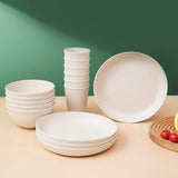 18pcs Set Wheat Straw Dinnerware Reusable Cups Plates Bowls Set Beige