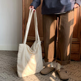 Women Corduroy Tote Bag Shoulder Hobo Bag Big Capacity Shopping Work Bag Beige