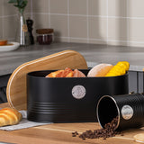 5 PCS Black Bread Bin and Airtight Kitchen Storage Canister Set