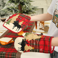 Christmas Oven Mitt Pot Holder Set Reusable Kitchen Heat Insulation Pad Microwave Gloves