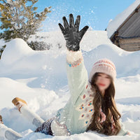 Pair of Women Winter Gloves Touch Screen Driving Warm PU Leather Gloves Style 1